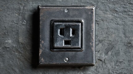 Dark gray square electrical outlet, close-up
