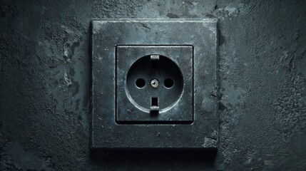 Dark gray square electrical outlet, close-up
