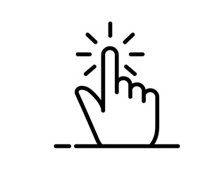 Black and white illustration of a hand with index finger pointing up. Light bursts emanate from the fingertip, suggestive of interaction
