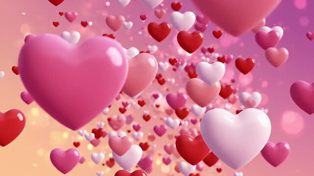 Floating Hearts Background - A festive background features many colorful hearts in pink, red, and white shades.