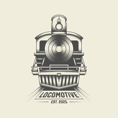 Vintage Steam Locomotive Illustration – Classic Engraved Train Front View © gembling