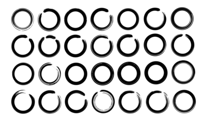 Abstract Brush Circle Set, Ink Stroke Ring Collection, Hand Drawn Grunge Circular Frames Black Vector Illustration