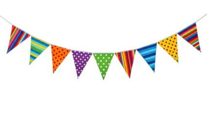 Obraz premium Colorful Party Bunting Flags on White Background.