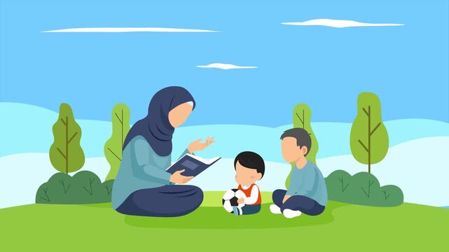 mother and child gather in the park. Real life story telling concept. Full length animation illustration. High quality&nbsp;4k&nbsp;footage