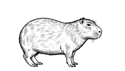 Black and white illustration of a large rodent with short fur, standing on four legs, facing right, against a white background
