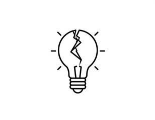 Black and white illustration of a lightbulb broken in half. Surrounding light rays emanate from the bulb. The style is simplistic