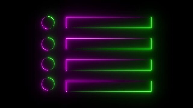 Glowing circle and rectangle neon frame on black background animation . Seamless Loop, Neon abstract rectangle and circle shape line animation holiday..