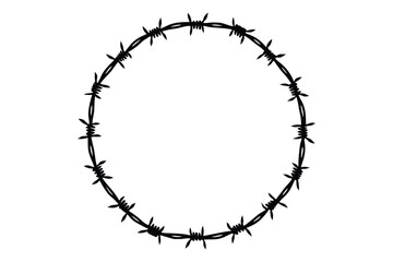 Barbed wire round frame border silhouette vector, security protection wire rounded vector illustration