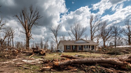 Devastated Landscape After Severe Storm Damage to Residential Area