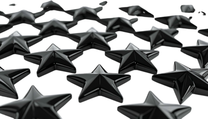 Glossy black stars arranged in an asymmetrical, abstract pattern