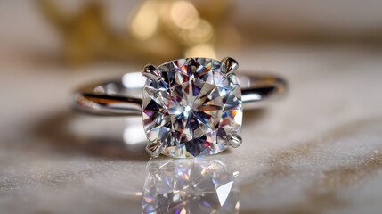 Brilliant Round Diamond Engagement Ring on Elegant Marble Surface