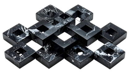 Geometric abstract of black marble squares, interlocking, with a dark background