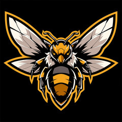 ultra-realistic bee as an esport gaming logo. black background