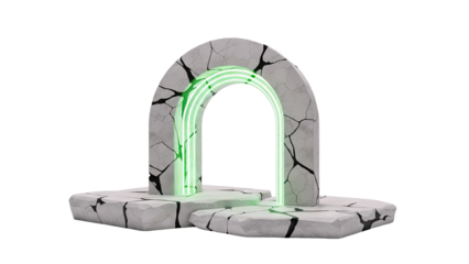 Cracked Stone Archway with Neon Green Light Portal