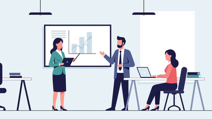 Business Professionals Discussing Project in Modern Office.