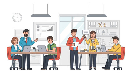 Group of Colleagues Working Together in Office.