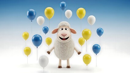 Jubilant sheep surrounded by a festive array of colorful balloons