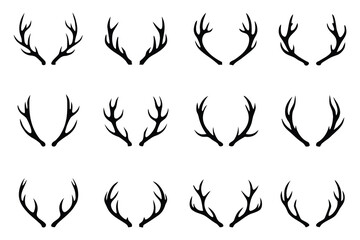 Naklejka premium Deer antlers silhouettes vector set, stag horn shapes, Deer antlers icon
