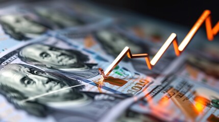 Dynamic Financial Growth Concept with Dollar Bills and Rising Stock Market Trendline