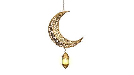 Intricate crescent moon with hanging lantern decoration