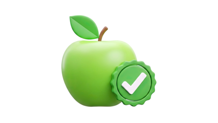 Green Apple with Approved Checkmark Badge 3D Render