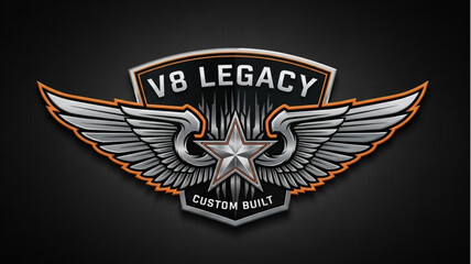 V8 Legacy Custom Built Emblem with Wings and Star.