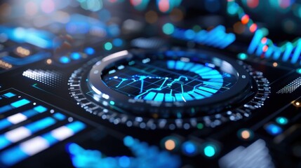 Futuristic User Interface with Data Visualization and Neon Elements for Technology and Business Presentations