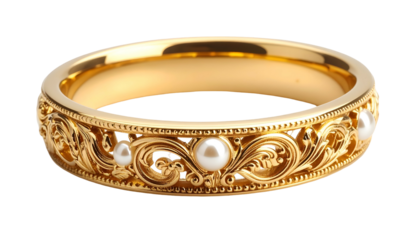 Ornate gold ring with delicate filigree and pearls