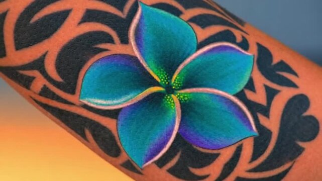 Hawaiian Plumeria Flower Tattoo with Polynesian Tribal Armband Design Concept