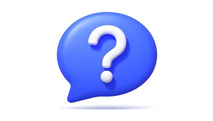 3D Blue Speech Bubble with White Question Mark Icon.