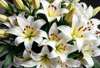 Elegant white lilies arranged in a lush bouquet,  elegance,  summer