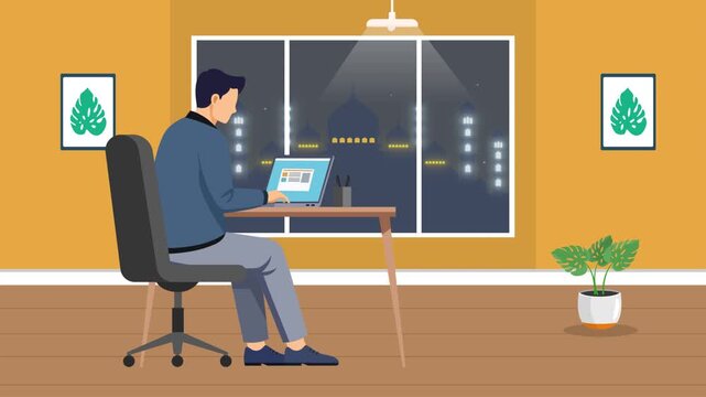 working during the month of Ramadhan. Activity in Ramdhan concept. Full length animation illustration. High quality&nbsp;4k&nbsp;footage