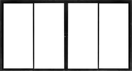 Real modern black store front double glass door window frame isolated on white background