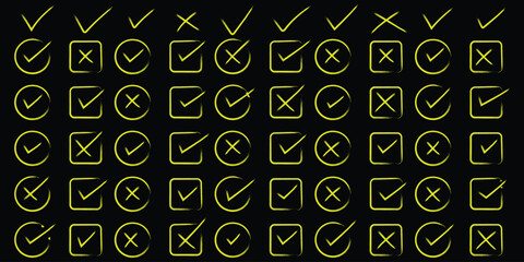 check mark and cross element. doodle, hand drawn brush vector illustration. eps 10