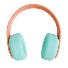 3D render of modern wireless headphones in peach and mint green, ideal for music, gaming, and lifestyle-themed graphic designs or creative technology advertisements.
