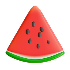 3D render of a fresh watermelon slice, perfect for summer vacation themes, healthy food designs, and refreshing seasonal tropical-themed graphic advertisements.