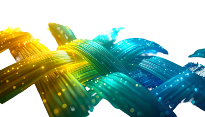 Colorful, interwoven brushstrokes forming abstract, glowing strands