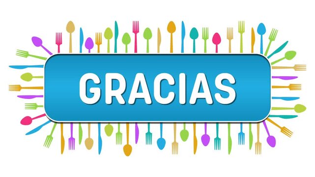 Gracias Spoon Fork Knife Colorful Box Blue Text 