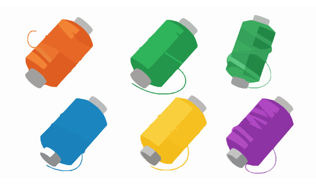 Bright Colored Thread Spool Vector Set Yarn Bobbin Reel Sewing Equipment Illustration