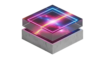Abstract Cube with Nebula and Neon Frame