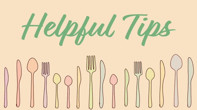 Helpful Tips Spoon Fork Knife Colorful Wiggle Lines Text 