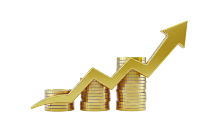 Golden Arrow Chart on Stacked Coins Showing Growth