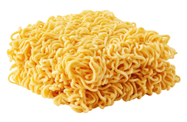 Uncooked instant ramen noodles block showing wavy texture, isolated on transparent background