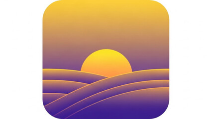 Sunset over rolling hills with vibrant purple and yellow hues in a serene landscape