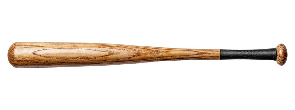 Natural wooden baseball bat with black grip, isolated on transparent background