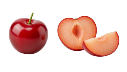 Red apple sliced in half isolated on transparent background