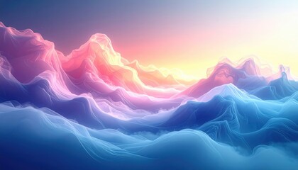 Dreamy pastel mountains formed by flowing layers in a soft sunrise color palette