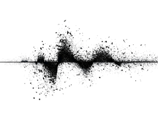 Abstract waveform of grey particles against a deep black backdrop