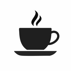 Obraz premium Silhouette of a steaming hot drink in a cup and saucer graphic for websites and digital projects, a black beverage icon