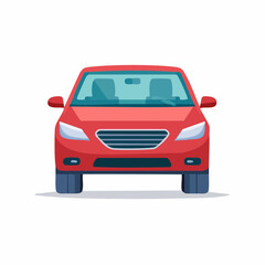 Fototapeta premium Front View of a Red Sedan Car with Blue Trim on White Background Transportation Concept